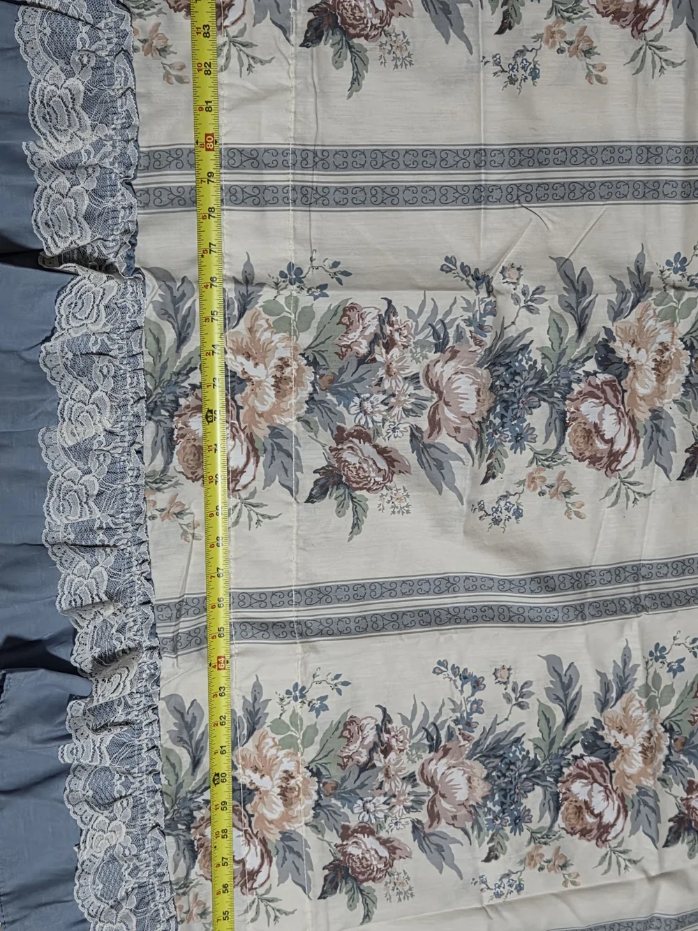Vintage Floral Valance Blue Lace-Trim  Curtain